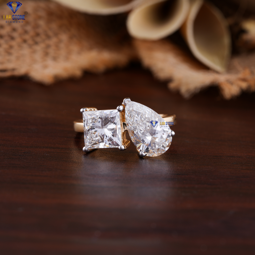 3.80 + Carat Pear & Princess Cut Diamond Ring, Engagement Ring, Wedding Ring, E Color, VVS2-VS2 Clarity